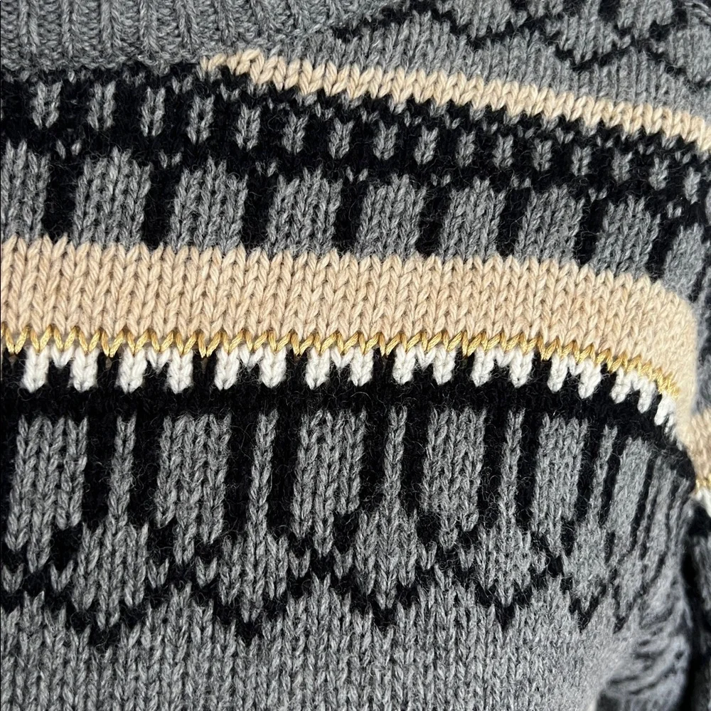 J.Lindeberg Grey Fair Isle Jacquard Lambswool Blend Crewneck Sweater Mens M